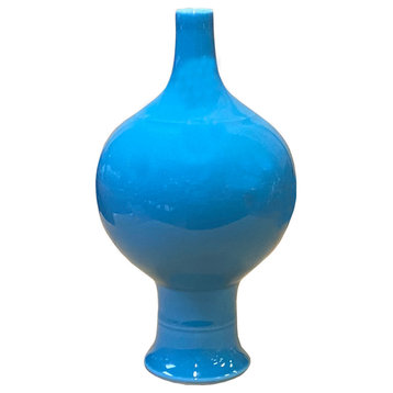 Oriental Handmade Pastel Blue Porcelain Plain Small Mouth Vase Hws2697