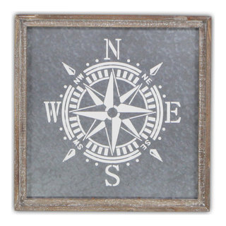 Cowa Painted Compass on Galvanized Backdrop Wall Decor - Beach Style