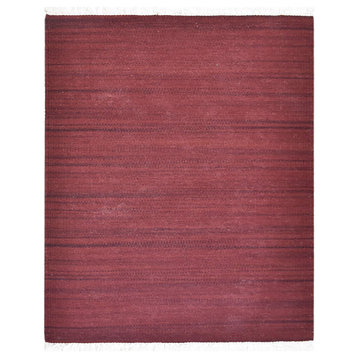 Hand Woven Flat Weave Kilim Wool Area Rug Solid Dark Red