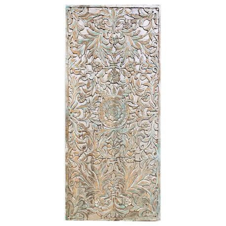 Consigned Vintage Carved Wood Zen Garden Sliding Barn Door 78