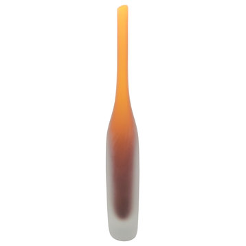 Tall Frosted Red Orange Art Glass Spire Bottle Vase 17" Bright Color Modern Slim
