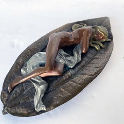 Mixed Metal Art Deco Nude Female on Leaf Figural Ashtray - Decorative Bowls