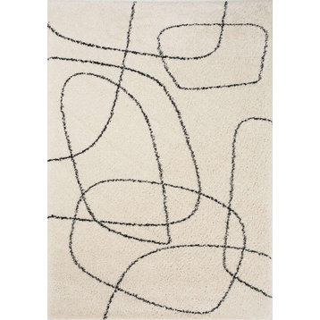 Miley Collection Cream Black Simple Shapes Rug, 5'3"x7'7"