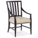 Hooker Furniture - Big Sky Arm Chair - Inspired by the natural beauty of the American wilderness, the Big Sky Arm Chair has a stylized spindle back, shaped wood arms, legs and 3 stretchers finished in Charred Timber. The seat is covered in the Saxony Porcelain performance fabric, and oversized nailhead trim adds flair.