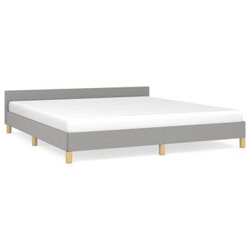 vidaXL Bed Platform Bed Frame with Headboard Light Gray 76"x79.9" King Fabric