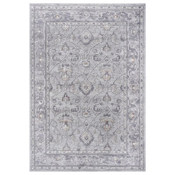 Usak Collection 5' x 7' Ivory/Silver Oriental Distressed Non-Shedding Area Rug