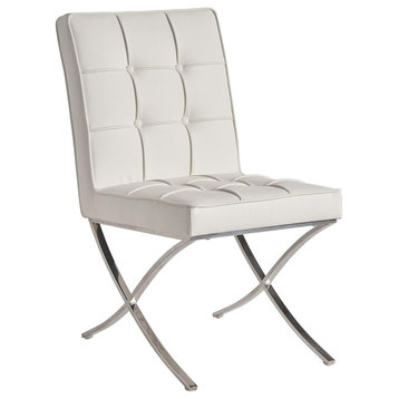 Set of 2 Dining Chair, Stainless Steel Legs With Waffle Button Tufted Seat