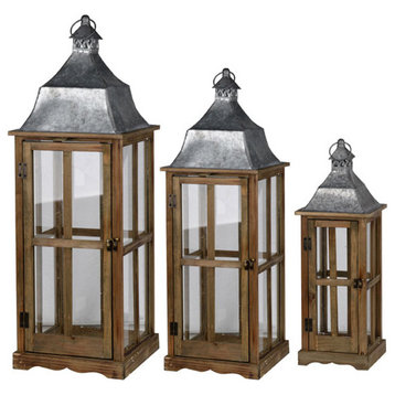 A&B Home Brown Lanterns With Metal Top Set Of 3