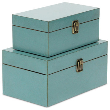 Blue Wooden Latched Boxes - Set of 2