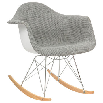 LeisureMod Wilson Twill Fabric Eiffel Rocking Chair, Gray