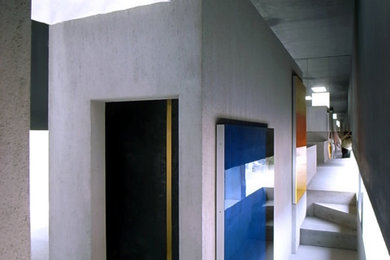Hallway - mid-sized modern concrete floor and gray floor hallway idea in Tokyo Suburbs with gray walls