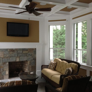 Modern Landscape Design - Backyard Fireplace, Kitchen and Screened In Porch