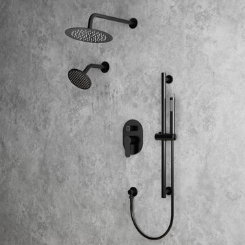 EVERSTEIN 10" & 6" Dual Shower Heads Rain Shower System with Slide Bar Handheld, Matte Black