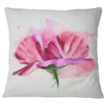 Hand Drawn Pink Rose Watercolor Floral Throw Pillow, 16"x16"