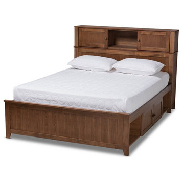 Bowery Hill Modern Walnut Brown Finished Wood Queen Size Platform Storage Bed