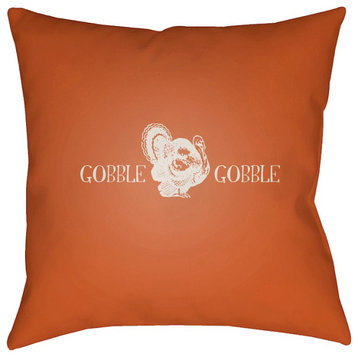 Gobble Gobble by Surya Poly Fill Pillow, Orange/White, 20' x 20'