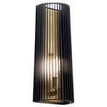 Kichler - Linara 1-Light Wall Sconce in Black - The Black with Natural Brass finish on this Linara 1-light sconce, is like jewelry to the Matte Black metal slatted shade. A refreshing twist on contemporary and midcentury modern decor.  This light requires 1 , 75W Watt Bulbs (Not Included) UL Certified.