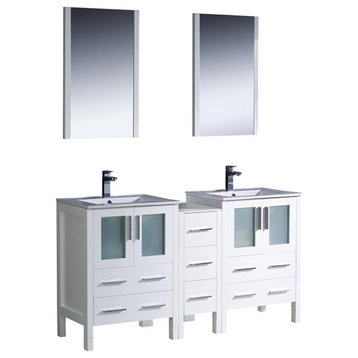 Fresca Torino 60" White Modern Double Sink Bathroom Vanity with Side Cabinet