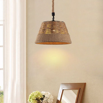 Rustic Nautical Rope Woven Drum Shaded Ceiling Pendant Light with Single Light i