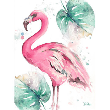 "Watercolor Leaf Flamingo I" Canvas Art, 24"x36"