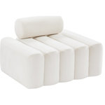 Meridian Furniture - Melody Velvet Upholstered Chair, Cream, Chair - Give a nod to mod when you bring home this sleek Melody velvet chair. Designed to integrate easily with the sofa and loveseat in the same collection, this Melody chair is upholstered in soft cream velvet for a look that's chic and elegant yet edgy and up-to-the-minute. The deepest of channel tufting forms a textural delight on the body of this piece, giving it a look that's one part functional seat, one part art.