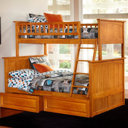 Nantucket Twin over Full Bunk Bed with Raised Panel Drawers | Caramel Latte - Bunk Beds