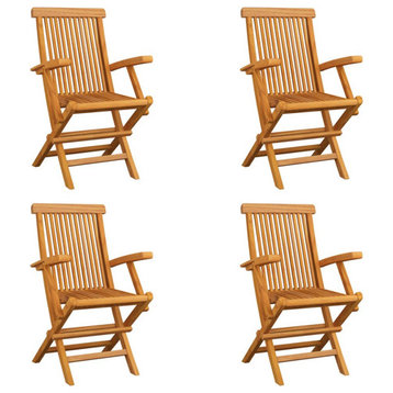 vidaXL 4x Solid Teak Wood Folding Patio Chairs Outdoor Garden Lounge Seating