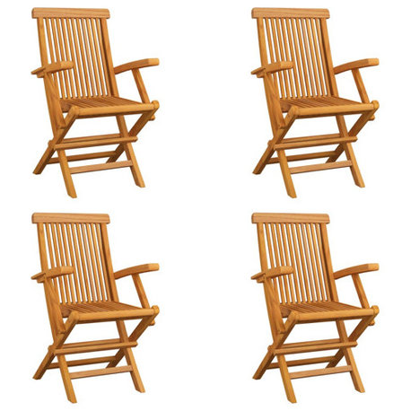 vidaXL 4x Solid Teak Wood Folding Patio Chairs Outdoor Garden Lounge Seating