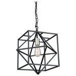 Artcraft Lighting - Roxton AC11201PN Pendant, Matte Black - Linear in design, the Roxton collection is comprised of a matte black exterior cage which a diamond within a square that encases a polished nickel inner chandelier cluster. Single Pendant (available with harvest brass interior as well)