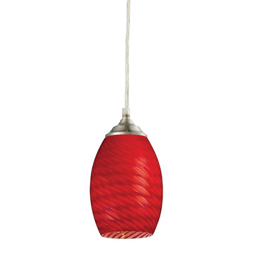 Jazz 1-Light Mini Pendant, Brushed Nickel With Red Glass