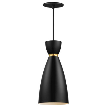 Maxim Lighting Carillon 1-Light 15" LED Elongated Mini Pendant, Black/BS
