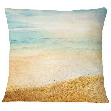 Summer Beach View with Fine Gold Sand Modern Seascape Throw Pillow, 16"x16"