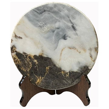 Chinese Natural Dream Stone Round White Fengshui Plaque Display Hws2261