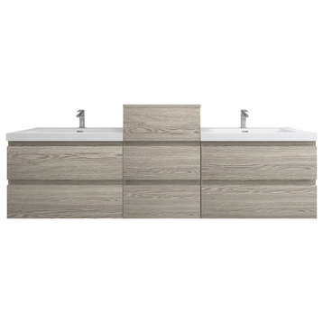 BTO 80" Wall Mounted Bath Vanity With Reinforced Acrylic Sink, Double Sink, Tuna Oak
