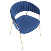 Tania Contemporary-Glam Chair in Gold Metal with Blue Velvet, Set of 2