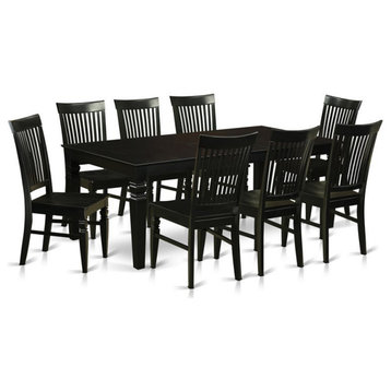 East West Furniture Logan 9-piece Traditional Wood Dining Set in Black