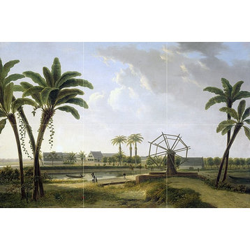 Tile Mural Kitchen Backsplash View of the Oasis of Palm Trees, Ceramic Matte