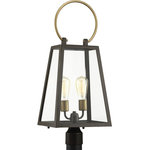 Progress Lighting - Barnett Post Lantern - Barnett lanterns deliver timeless appeal with a decidedly modern flair. Large clear panes of glass frame your choice of traditional or vintage style bulbs. A graphic-inspired overscaled loop features a contrasting brass-tone finish. Uses (2) 60-watt medium bulbs (not included).