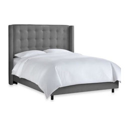 Skyline Furniture - Skyline Nail Button Tufted Wingback Bed in Premier Charcoal - Beds