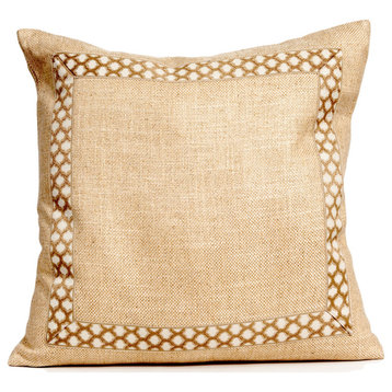 Beige luxurious pillow cover with decorative trim, Throw pillow cover, 24x24
