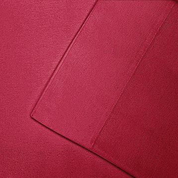 100% Cotton Flannel Solid Flat Fitted Sheet Set, Burgundy, Cal King Sheet Set