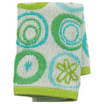 Creative Bath - All That Jazz Wash Cloth - Accessorize a bathroom shelf or countertop with the fun All That Jazz Wash Cloth. Made from 100% cotton with bright green and blue circle and flower designs, this cloth is eye-catching and fun. Pair it with other pieces from the All That Jazz bath collection for a cohesive look.