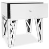 Modern Azure Side Table Clear Mirrored Glass Finish Unique Cutout Detail Legs
