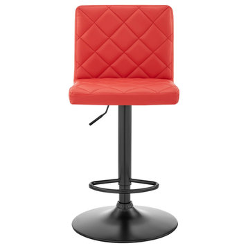 Duval Adjustable Faux Leather Swivel Bar Stool, Red