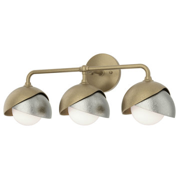 Brooklyn 3-Light Double Shade Bath Sconce, Soft Gold, Sterling, Opal Glass