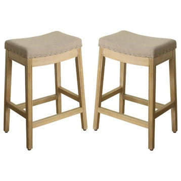 Home Square Blake 24" Wood and Fabric Backless Counter Stool in Brown - Set of 2