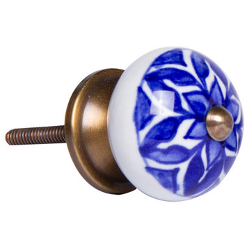 Knob-It Vintage Handpainted Ceramic Knobs, Set of 12, Blue and White