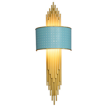 Metal Pipe Wall Lamp in a Modern Style for Bedroom, Corridor, Blue, W11.8xh25.6"