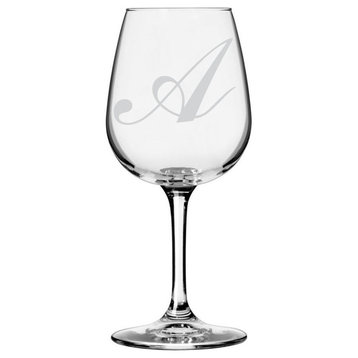Commercial Scriptmonogram All Purpose 12.75oz. Libbey Wine Glass, Letter A