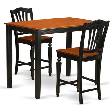 East West Furniture Yarmouth 3-piece Dining Set with Bar Stools in Black/Cherry